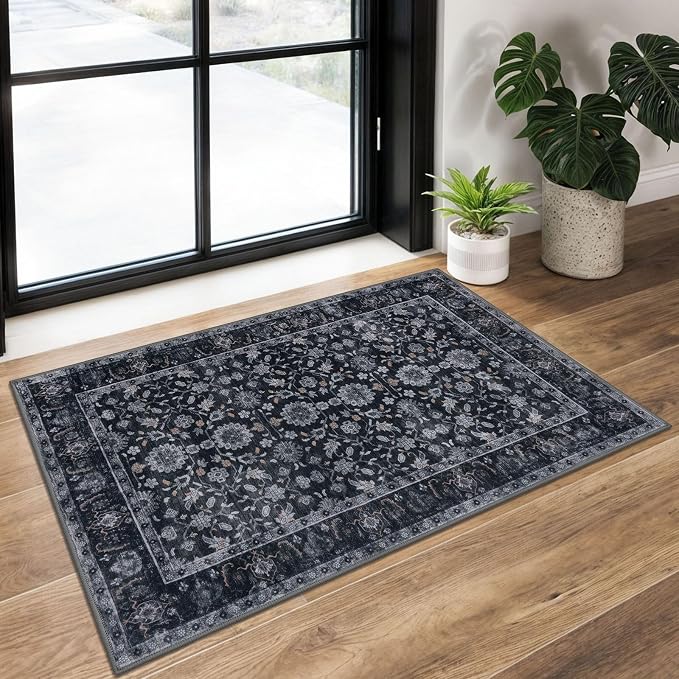 KUTA Vintage Floral Entryway Rug 2x3, Kitchen Rugs Non-Slip Washable Throw Rug by KUTA