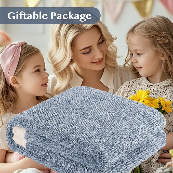WRENSONGE Throw Blanket Cationic Dyeing Blue Soft Cozy Fluffy Warm Hand Made - Image 7
