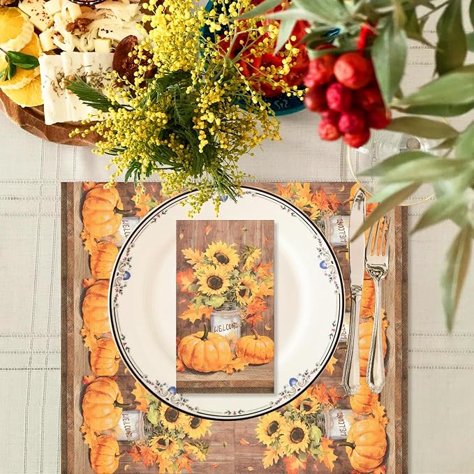 100 Pack Thanksgiving Pumpkin Paper Napkins – 13 x 16 Inches Unfolded, - Image 5