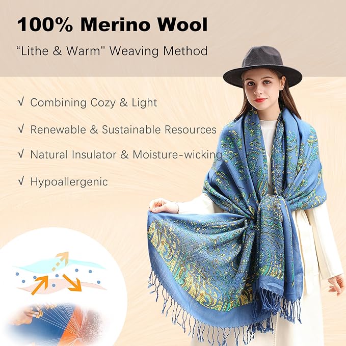DANA XU 100% Merino Wool Pashmina Shawl - Image 4