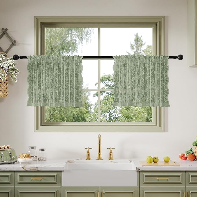 Anmao Vintage Lace Kitchen Curtains 18 Inches Long 2 Panels, Romantic Semi by Anmao