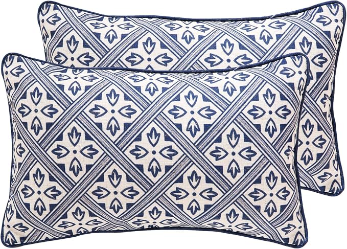 patdrea Designer Throw Pillow Covers Set of 2, Chinoiserie Blue Elegant Linen by Welcometopatdrea