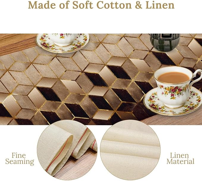 Geometric Marble Table Runner, 13x70 Inch - Image 6