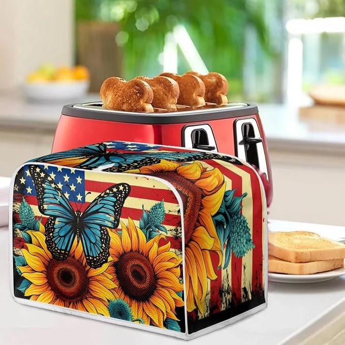 Sunflower Butterfly Print Toaster Cover 2 Slice American Flag Small Kitchen - Image 4