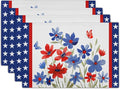 Giwawa 4th of July Placemats Set of 4 Watercolor Patriotic Flowers Stars Table by Giwawa