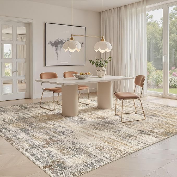 Area Rug for Living Room: 5x7 Washable Neutral Abstract Modern Soft Rugs Non - Image 3
