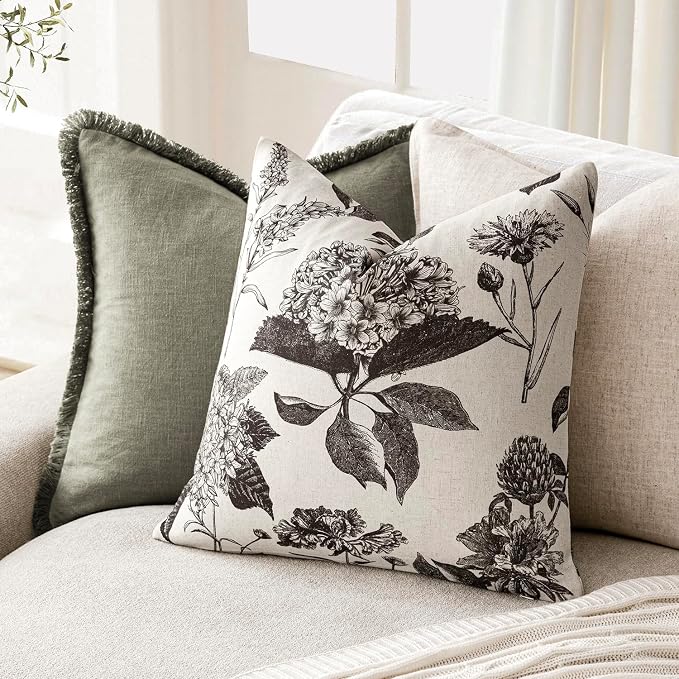 Foindtower Set of 2 Linen Floral Vintage Throw Pillow Covers Neutral Accent - Image 4