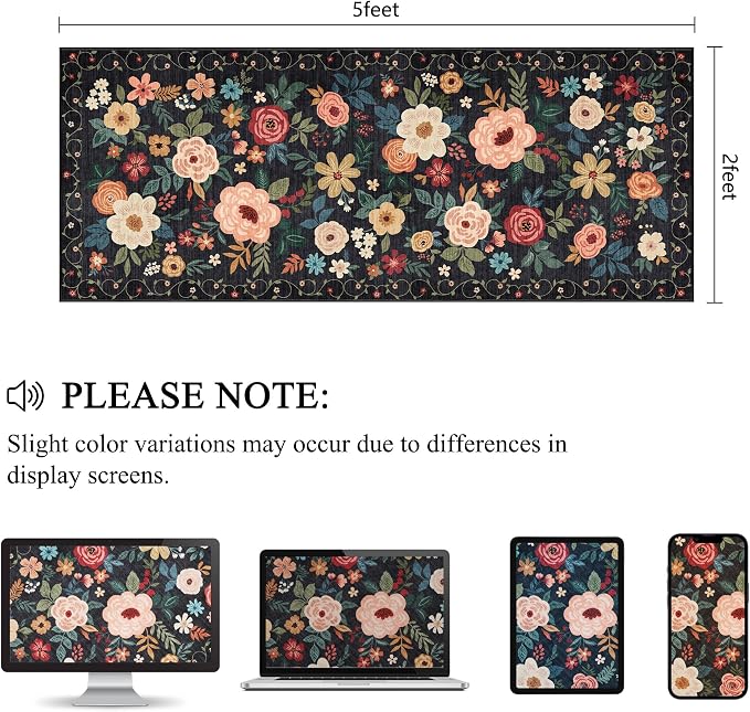 DUKINO 2x5 Runner Rug for Hallway, Washable Kitchen Floral Runner Rug - Image 2