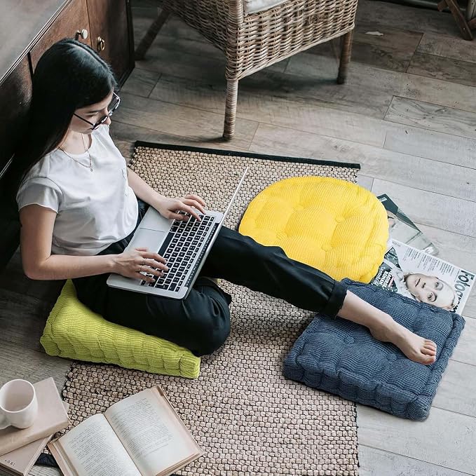 Meditation Floor Pillow 2 Pack Large Square and Round Floor Cushions - Image 4