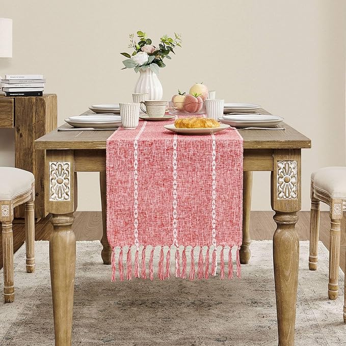ZeeMart Farmhouse Braided Striped Table Runner, Rustic Red Table Runners 90 by ZEEMARTONLINE