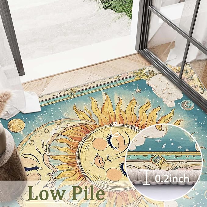2x3 Sun and Moon Entryway Area Rug Blue Yellow Hippie Celestial Bathroom Rug - Image 9