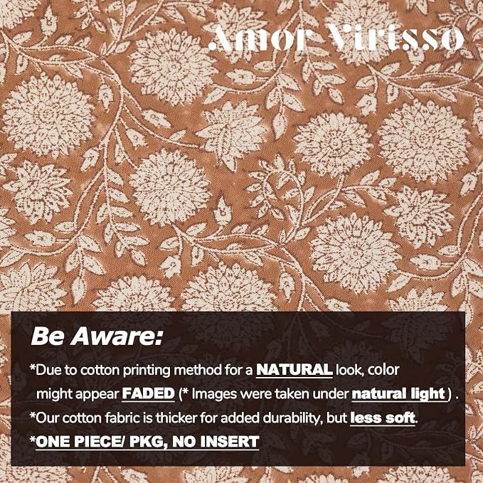 Amor Virisso Floral Throw Pillow Covers 20x20 Block Print Pillow Covers Vintage - Image 3
