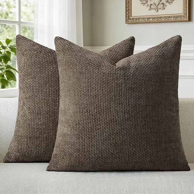 a moment Dark Brown Chenille Throw Pillow Covers 20x20 Inch Pack of 2 Modern by amoment