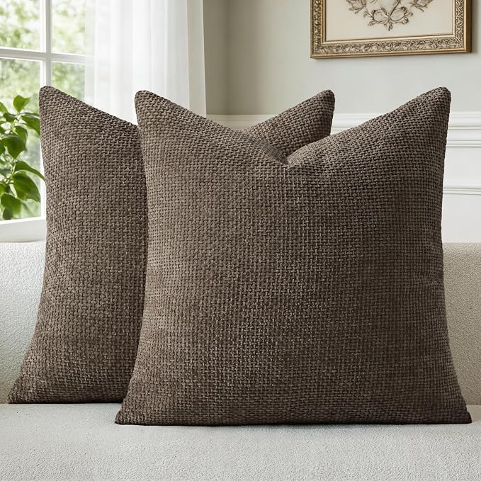 a moment Dark Brown Chenille Throw Pillow Covers 16x16 Inch Pack of 2 Modern by amoment