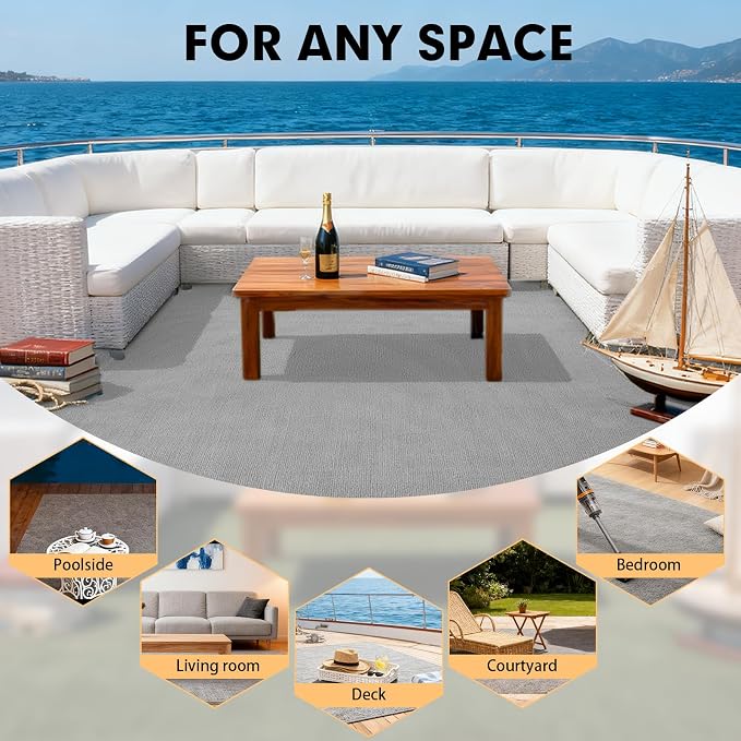 Marine Carpet, 6 FT x 10 FT Smoke Gray Indoor Outdoor Carpet 0.2" Thick Boat - Image 8