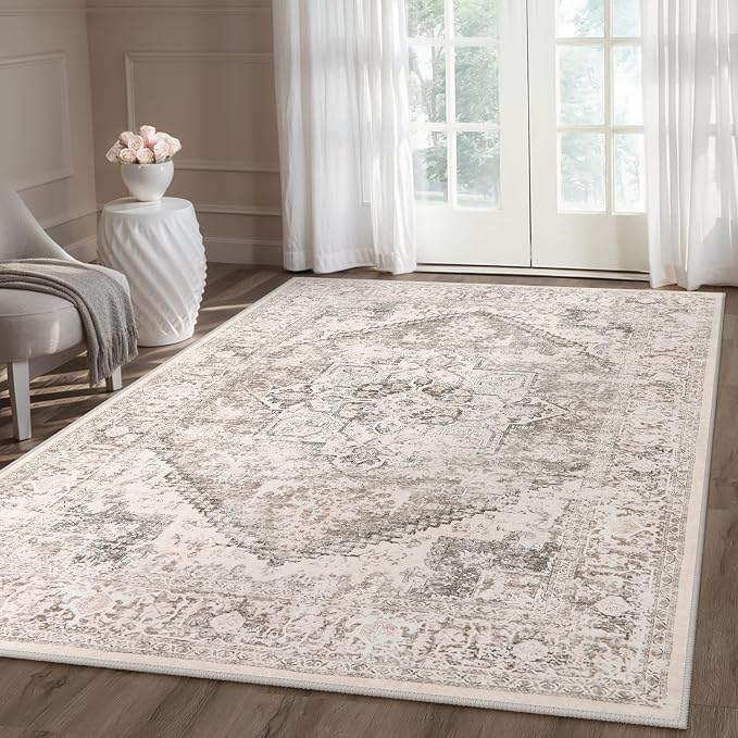 LIVEBOX 5x7 Area Rugs for Living Room, Washable Nursery Beige Neutral Boho Rug - Image 8