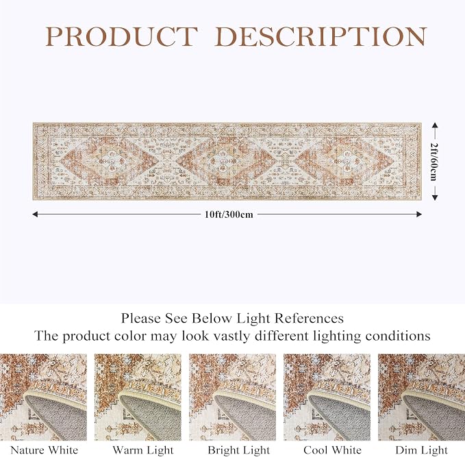 Lahome Boho Carpet Runners for Hallway 2x10 Washable Non-Slip Runner Rug - Image 2