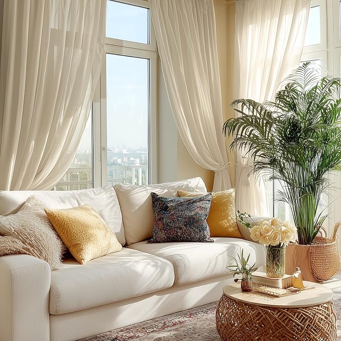 Dreaming Casa Taupe Sheer Curtains 102 Inches Long, Rod Pocket & Back Tab Light - Image 9
