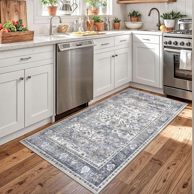 KUTA Vintage Floral 3x5 Rug, Washable Non-Slip Entryway Rug & Kitchen Carpet - Image 2