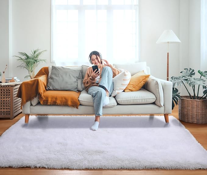 ONASAR White Area Rugs for Bedroom Fluffy, 4x6 Soft Shag Plush Bedside Rug - Image 9