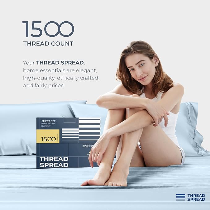 THREAD SPREAD 100% Egyptian Cotton King Size Sheets Set - Image 8
