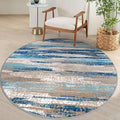 Modern Abstract Round Rug 5Ft, Circular Dining Room Rugs Thin Print Faux Wool by lansny