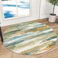Modern Abstract Round Rug 3Ft, Circular Entryway Rug Thin Print Faux Wool Carpet by lansny