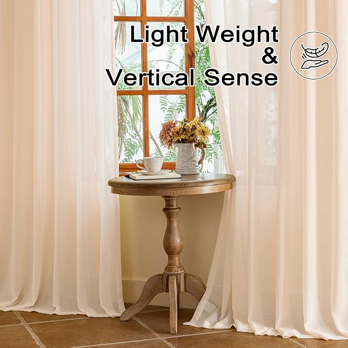 MAIHER 90 Inch Length Sheer Pinch Pleat Curtains Light Filtering Soft Touch - Image 5