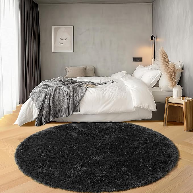 ONASAR Black Round Area Rugs 5ft, Soft Bedroom Circle Rug Floor Mats - Image 5