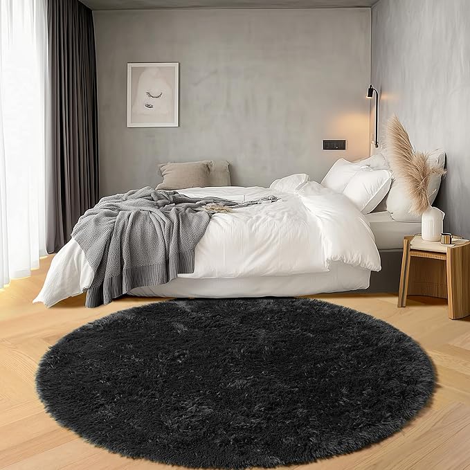 ONASAR Black Round Area Rugs 6ft, Ultra Soft Bedroom Circle Rug - Image 3