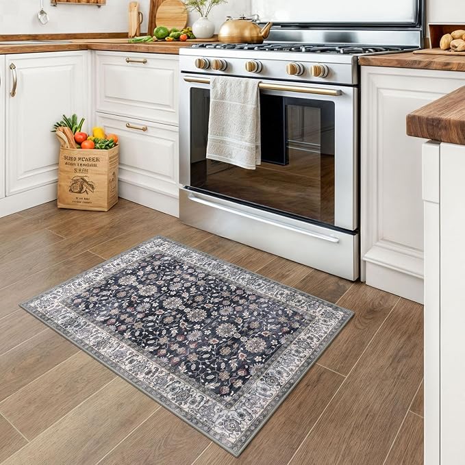 KUTA Vintage Floral Entryway Rug 2x3, Kitchen Rugs Non-Slip Washable Throw Rug - Image 2