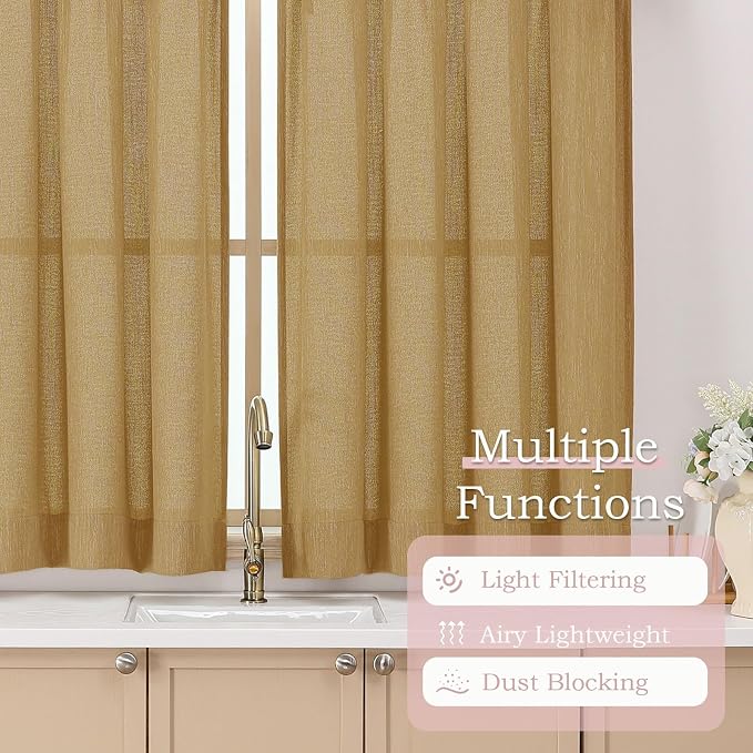 Simplebrand Gold Faux Linen Textured Semi Sheer Curtains 72 Inches Long 2 - Image 7