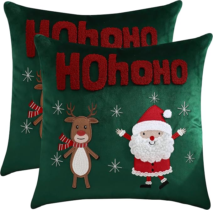 LUOYEHK Christmas Pillow Covers 18x18 Set of 2 Cute Santa Claus and Reindeer by LUOYEHK