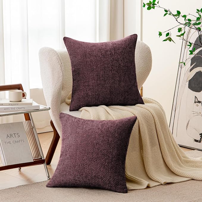 a moment Christmas Wine Red Chenille Throw Pillow Covers 20x20 Inch Pack of 2 - Image 9