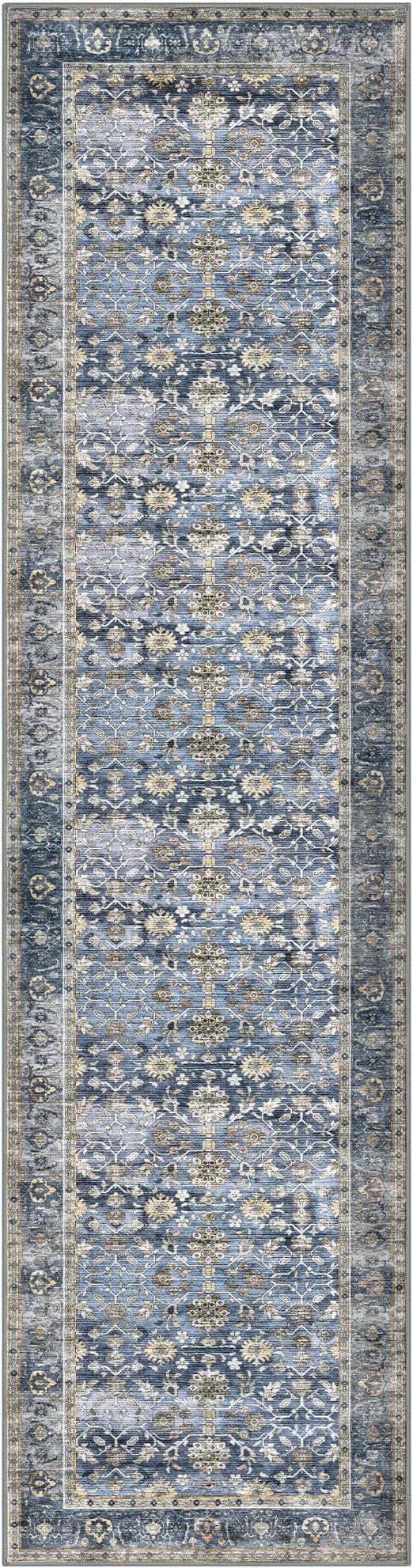 KUTA Vintage Washable Runner Rug, 2.6x10 Blue Grey Beige Runners - Image 8