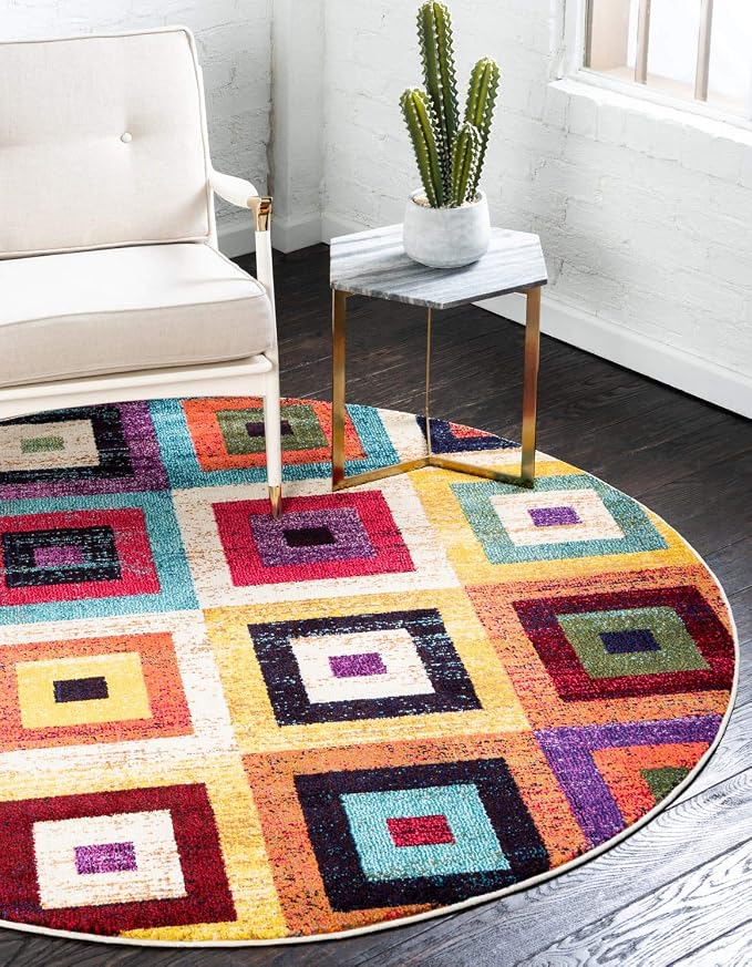 Unique Loom Estrella Collection Colorful, Squares Modern, Abstract Area Rug by UniqueLoom