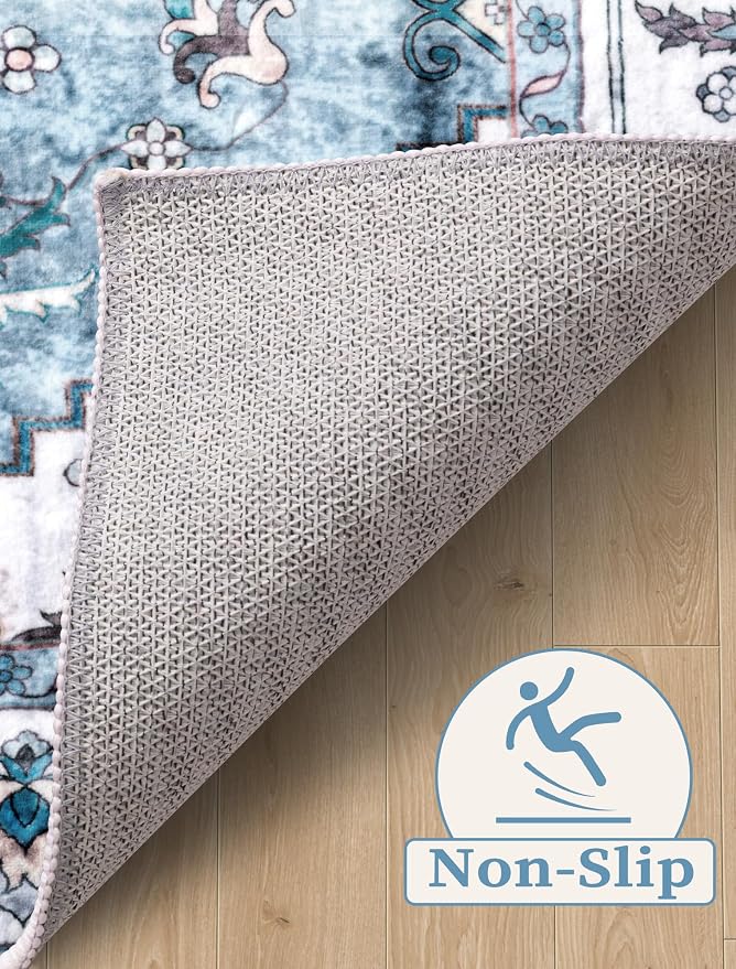 SERISSA Boho Washable Runner Rug, 2x5 Rug Non-Slip Vintage Blue Hallway Kitchen - Image 4
