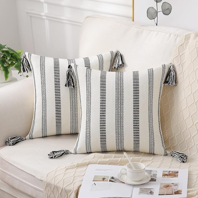 Smile Bee Boho Outdoor Couch Throw Pillow Covers Set of 2, Decorative Thick by SmileBee