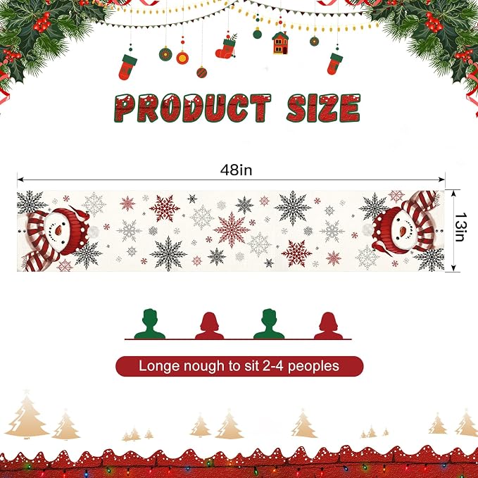 OTOSTAR Snowflakes and Red Snowman Christmas Table Runner, Xmas Seasonal Winter - Image 5