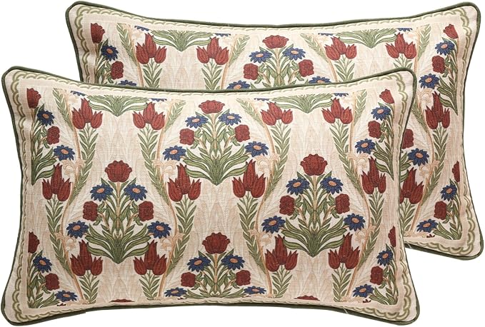 ISAENNE Design Linen Rectangle Throw Pillow Covers 12"x20" Pack of 2, Cottage by Isaennehomedecoration