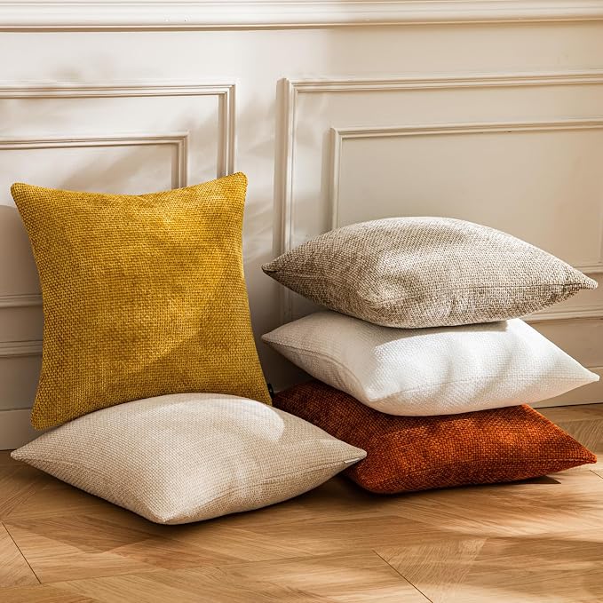 a moment Fall Mustard Yellow Chenille Throw Pillow Covers 12x20 Inch Pack of 2 - Image 6