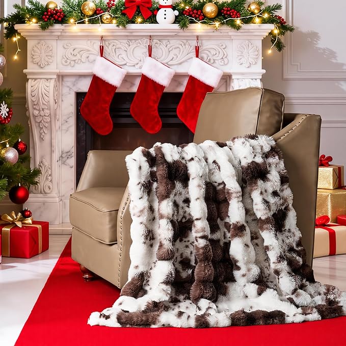 Lotus Karen Faux Fur Throw Blanket Cow Print-Dark Brown, Fluffy Fuzzy Plush - Image 2