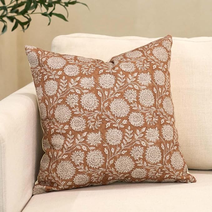 Amor Virisso Floral Throw Pillow Covers 18x18 Block Print Pillow Covers Vintage by AffordableFloralPrintMaker