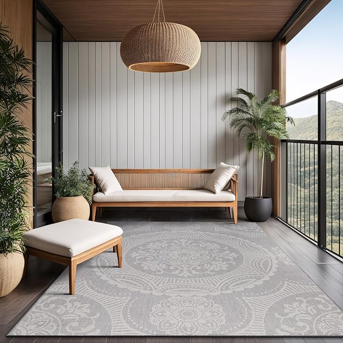 Medallion Outdoor Rug 6x9 Washable Outside Carpet - Image 7
