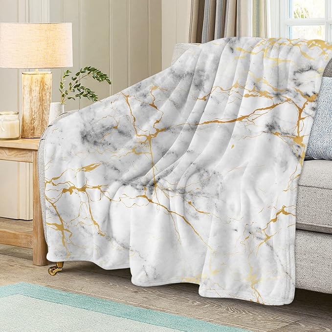 Gold Marble Throw Blanket for Couch, Super Soft Fuzzy Throws Warm Comfortable - Image 5