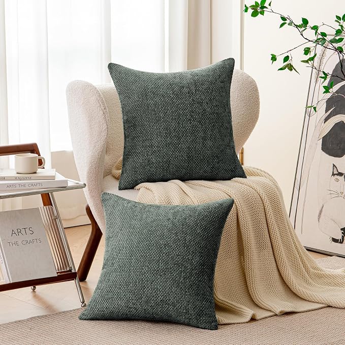 a moment Christmas Dark Green Chenille Throw Pillow Covers 16x16 Inch Pack of 2 - Image 7