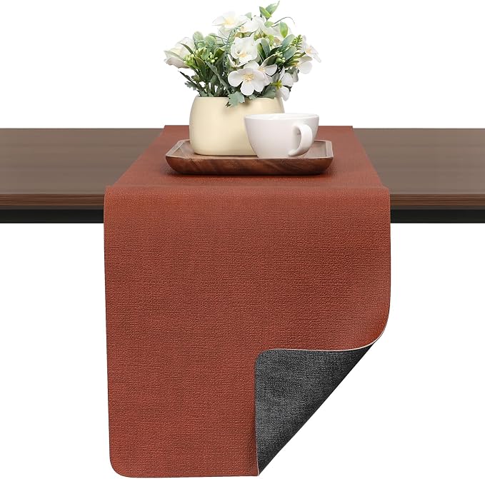 Table Runners 94 Inches Long, Dual-Sided Faux Leather Farmhouse Table Runner by Chitomars