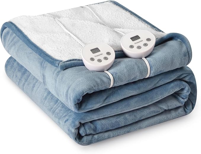Heat Blanket 84”x90” Queen Size-Dual Control，Soft Flannel & Sherpa Electric by Unknown