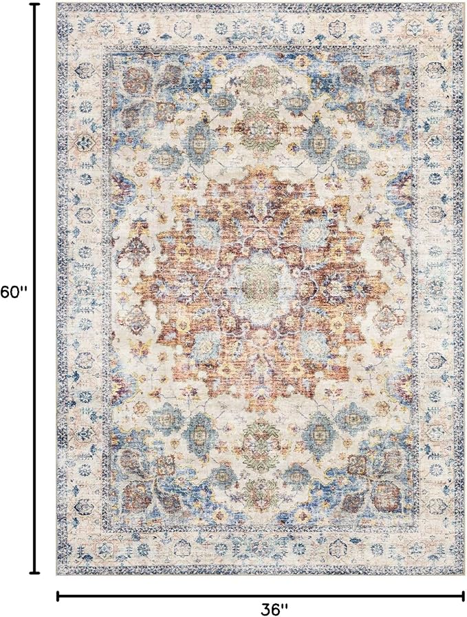 Area Rug 3×5, Vintage Boho Rug, Ultra-Soft Low Pile, Non Slip, Stain Resistant - Image 2