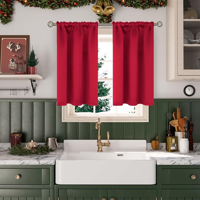 BGment Red Blackout Kitchen Curtains 40 Inch Length - Image 2